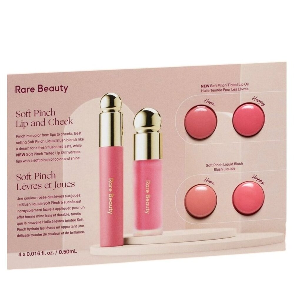 Rare Beauty Soft Pinch Tinted Lip Oil and Liquid Blush Hope & Happy Sample Card